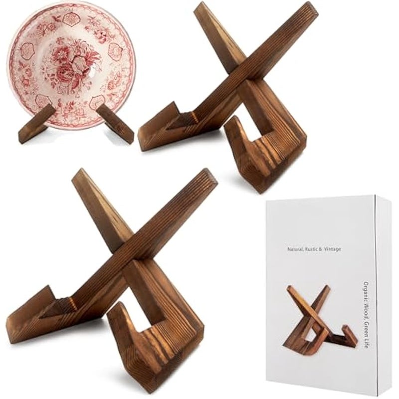 masteymoh Retro Record Stand Natural Wood, Retro Record Holder for Display, Vinyl Records Holder Wooden Record Stand, Country Rustic Plate Stand for Display (2 in Rustic Brown) - Image 1